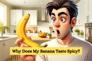 A digital illustration of a person holding a banana with a surprised expression