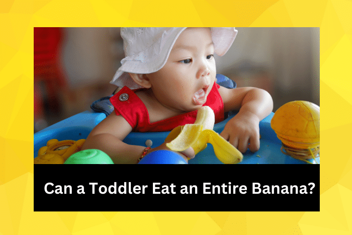 A girl aged of 9 months is learning to eat banana by herself