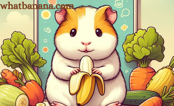 A cartoon guinea pig eating a banana