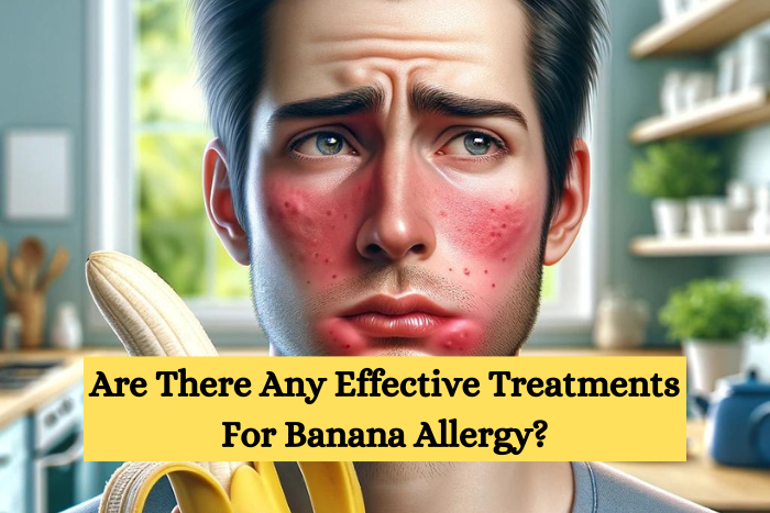 A digital illustration of a person experiencing a mild allergic reaction to bananas