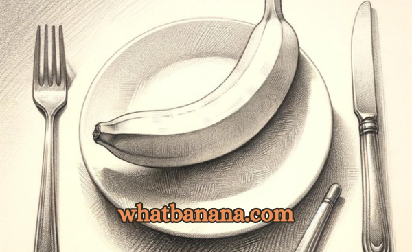A pencil sketch of a banana on a plate